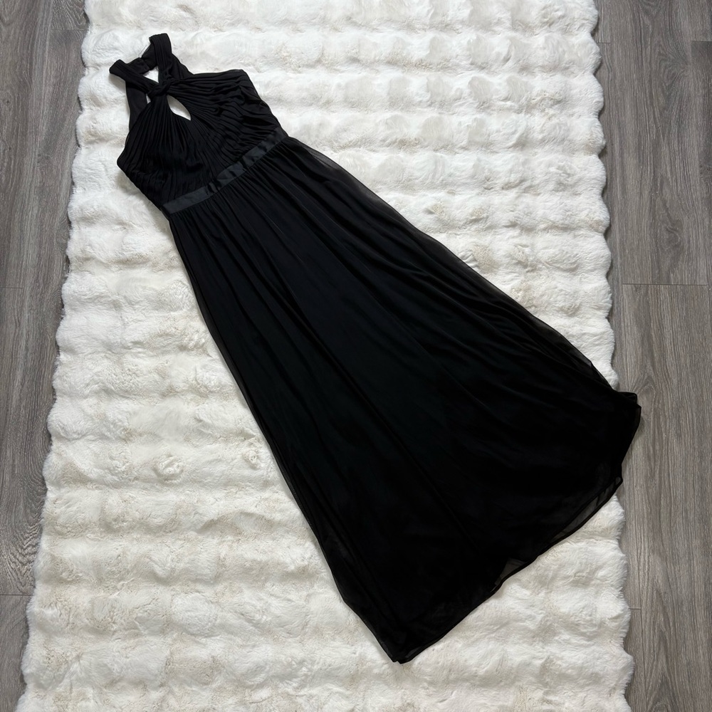 Betsey & Adam halter keyhole pleated gown in black - 6